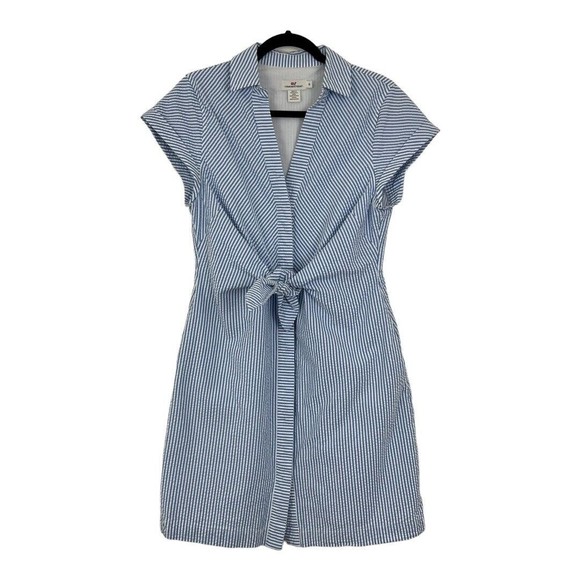 Vineyard Vines Dresses & Skirts - Vineyard Vines Size 10 Blue White Stripe Cornflower Tie-Front Seersucker Dress